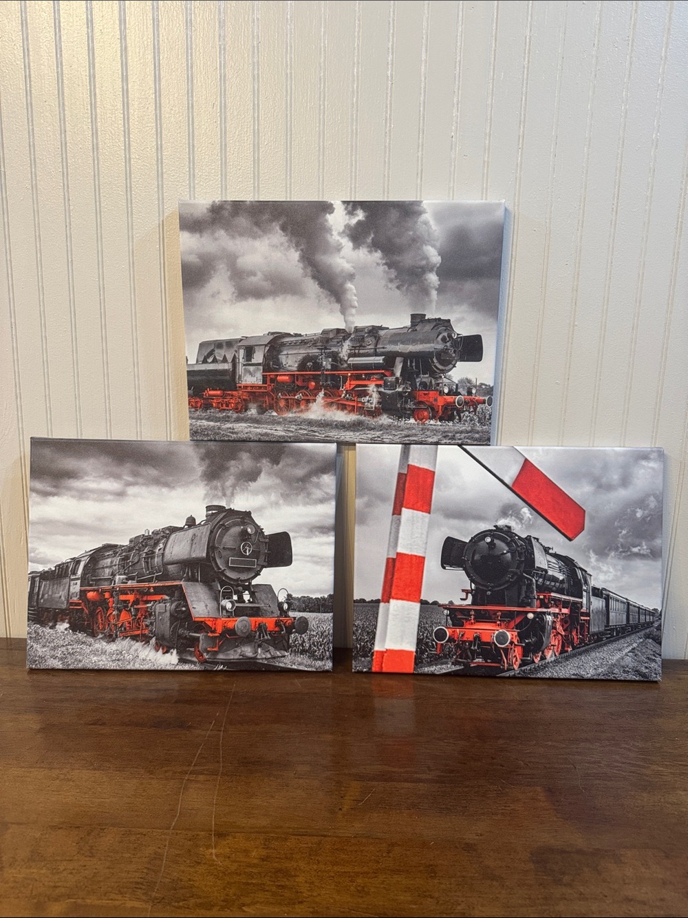 Set of 3 Trains Railroad Prints on Canvas Wall Art Steam Engines Black and White